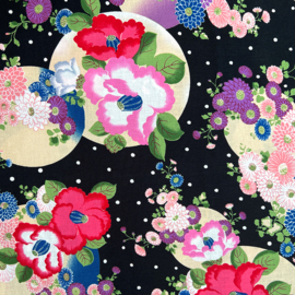Japanese Cotton Floral Print - Tsubaki Yukiarare - Black