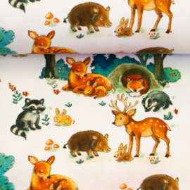 Swafing Tricot Jersey  - Retro Print - Forest Animals  - Off White