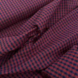 Katoen Seersucker - Checks - Marine Pink