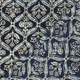 katoen Print - Voile - Batik  -  Flowers    - Dark Blue