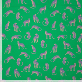 Katoen Poplin Print - Mies & Moos  - Leopard - Green