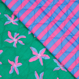 Stepped - Quilted -  Flowers   - Double Sided -  Green Pink Blue