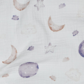 Verhees Textiles - Double Gauze Organic - Moon and Stars -  White