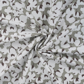 Qjutie - French Terry Print   - Cotton Flowers  - Light Grey