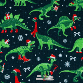 Swafing French Terry  - Holly -  Dino  Christmas  - Dark Blue