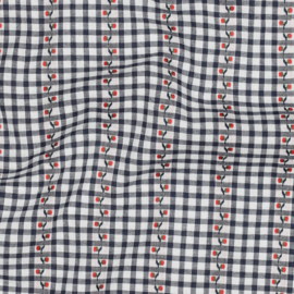Verhees Textiles - Katoen - Jacquard Checked - Flowers - Navy