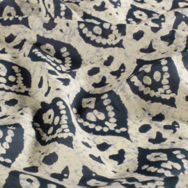 katoen Print - Voile - Batik  - Leaves  - Indigo Off White