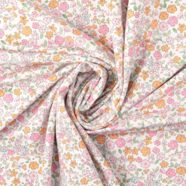 French Terry  - Small Flowers - Pink Orange