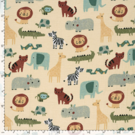 Double Gauze - Animals - Ecru