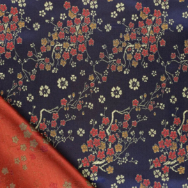 Satijn - Flowers  Brocade - Dark Blue