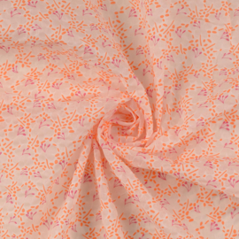 Poplin Burnout - Flowers - Orange Pink
