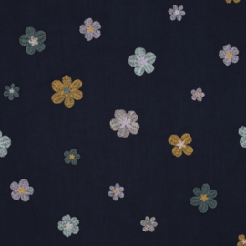 Verhees Textiles - Cotton Voile - Embroidery Flowers - Navy