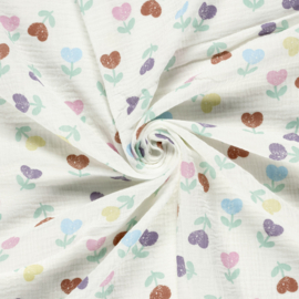Double Gauze - Tulips  - Off White