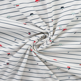 Jersey Tricot Print - Boats - Stripe
