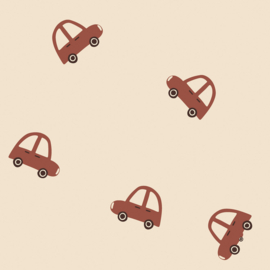French Terry  Cotton - Cars   - Beige 052