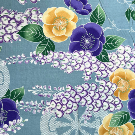 Japanese Cotton Floral Print - Fuji no Hana - Light blue