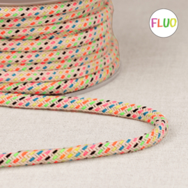 Katoenen Koord - Dubbelgeweven - 5 mm -  Ecru + fluo colors
