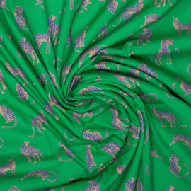 Katoen Poplin Print - Mies & Moos  - Leopard - Green