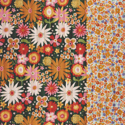 Stepped - Quilted - Flowers   - Double Sided -  Flowers  - Fuchsia Light Pink DarkGreen