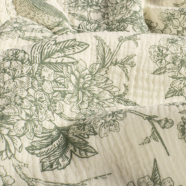 Double Gauze - Flowers and Birds - Olive Green