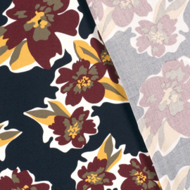 Viscose  - Flower   - Navy Ochre