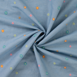 Broderie -  Denim Katoen  -  Flowers
