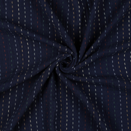 Verhees Textiles - Double Gauze Embroidery Stripes - Dark Blue