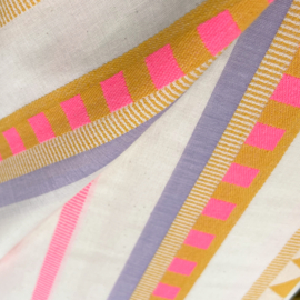 Katoen Viscose Print - Boho - Ecru Fluo Pink