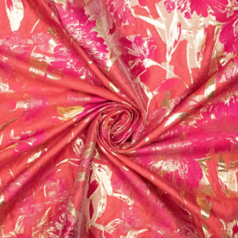 Jacquard - Double Sided - Shiny Flowers - Pink Orange