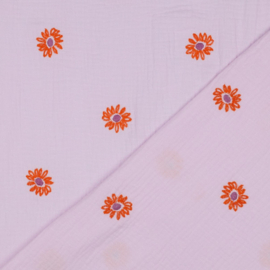 Double Gauze - Embroidery - Flowers - Lilac