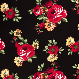 Viscose Crepe - Black - Roses Red