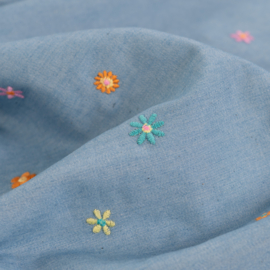 Broderie -  Denim Katoen  -  Flowers
