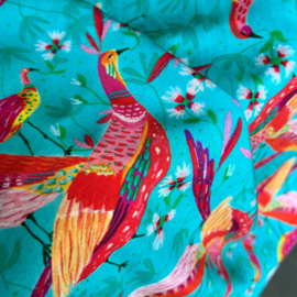 Roeqiya Fris - Viscose  - Birds   - Acqua