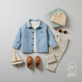Broderie -  Denim Katoen  -  Flowers