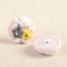 Set 2 knopen 25mm - velvet Flower embroidery - Soft Pink 512