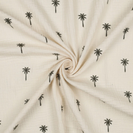 Verhees Textiles - Double Gauze Embroidery - Palm Trees - Natural
