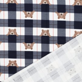 Katoen Flannel - Bear - Check - Dark Blue