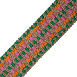 Jacquard Tassenband 4,5 cm breed - Orange Green Pink