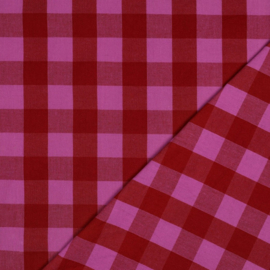 Verhees Katoen - Garengeverfd - Ruit - Rood Fuchsia