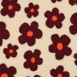 Verhees Textiles - Teddy - Flowers   - Sand Wine Red