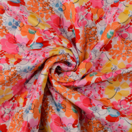 Stepped Quilted Cotton - Flowers - Orange  Pink Yellow