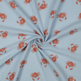 Double Gauze Organic - Crabs - Light Blue