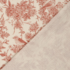 Double Gauze - Flowers and Birds - Red