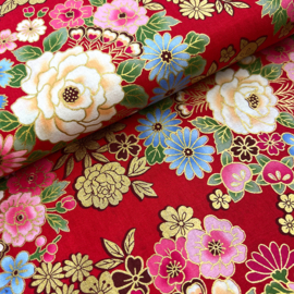 Japanese Cotton Floral Print - Kinran - Red