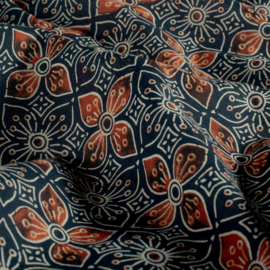katoen Print - Voile - Batik -  Flower   - Navy