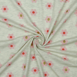 Tricot Print - Glitter  Flowers  - Ecru Melange