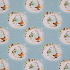 Swafing Tricot Jersey  - Retro Print - Foxy Moonlight  - Light Blue