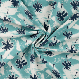 Qjutie - French Terry Print - Palmtrees - Blue