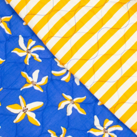 Stepped - Quilted -  Flowers   - Double Sided -  Bright Blue Yellow