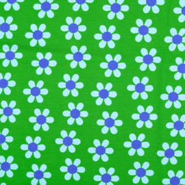 Tricot Print - Flowers - Appelgroen Blauw
